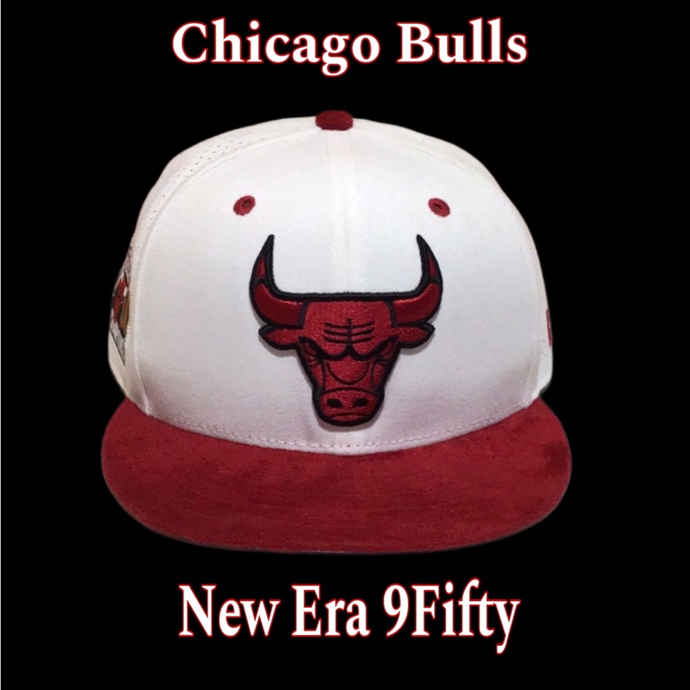 NEW ERA Chicago Bulls 9FIFTY Snapback Cap with “6X NBA” Patch, White/Red